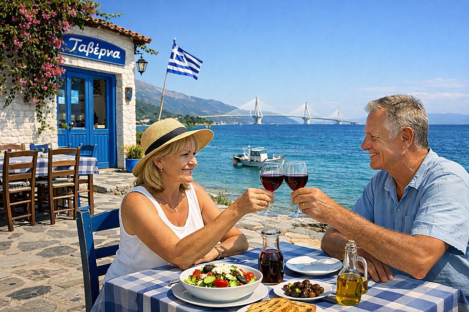 Zonnige middag bij een taverna in Akarnania, Griekenland